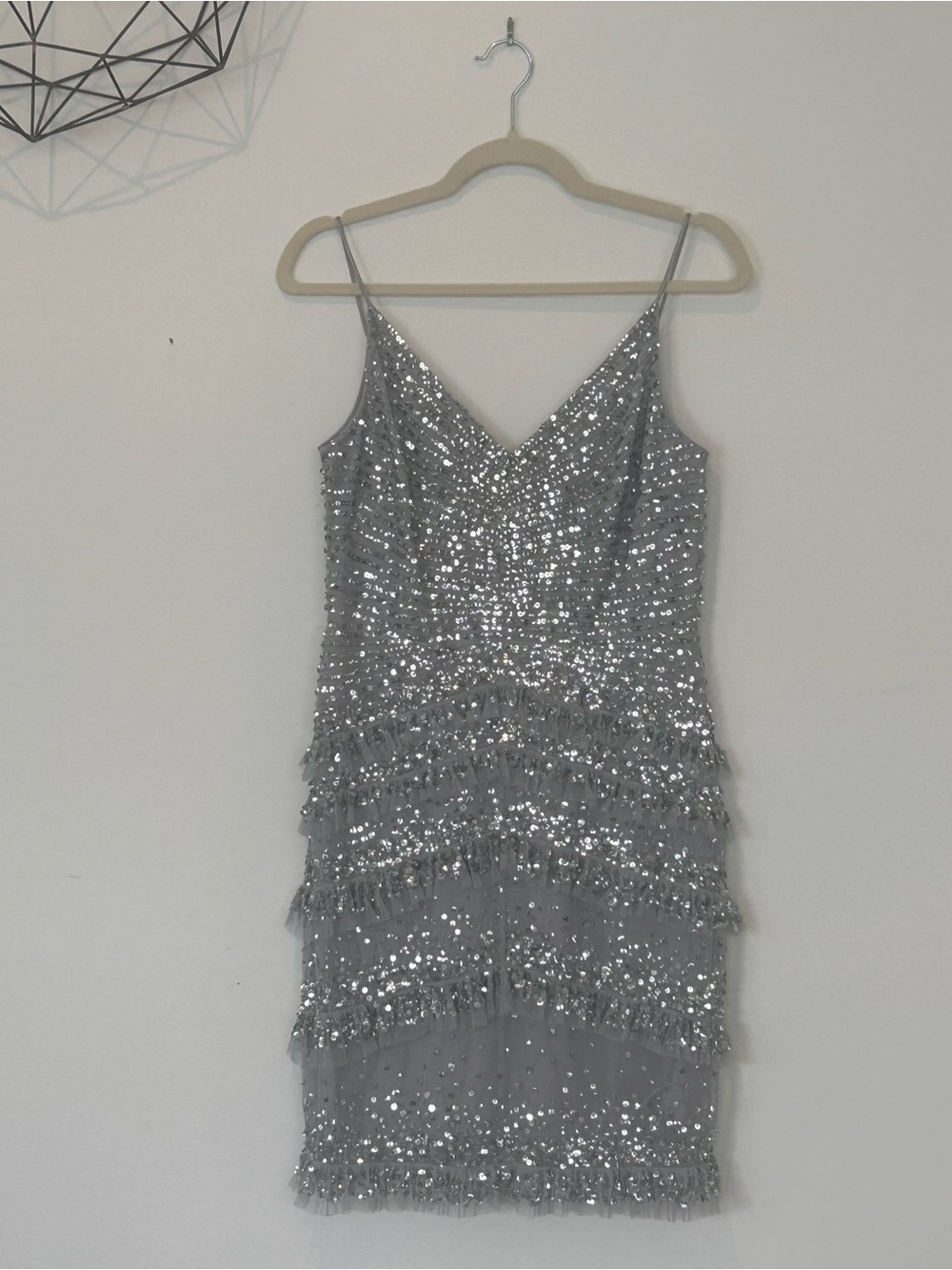 Adrianna Papell Silver Sequin Slip Dress - Elegant Party Dress- Size 6